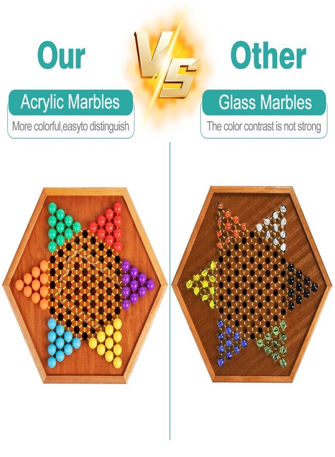 HOLYKING 12.6 Inchs Wooden Chinese Checkers with Drawer-Traditional Board Game with Set of 16mm 60+12 Colorful Acrylic Marbles, Classic Strategy Family Game for up to 6 Players - Image 4